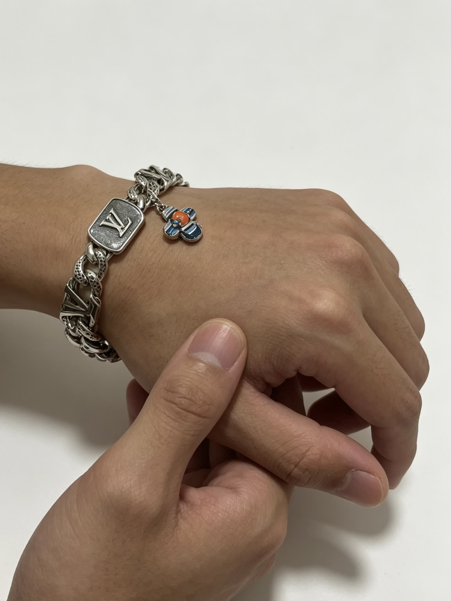 Louis Vuitton Silver Bracelet with Monogram Charms